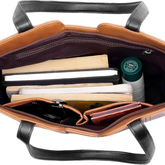 Large Faux Leather Tote Bag Women Satchel Shoulder Purse with Zipper - Picture 3 of 5